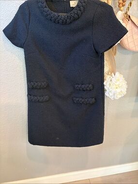 Tuckernuck Navy Textured Tweed Short Sleeve Shift Dress